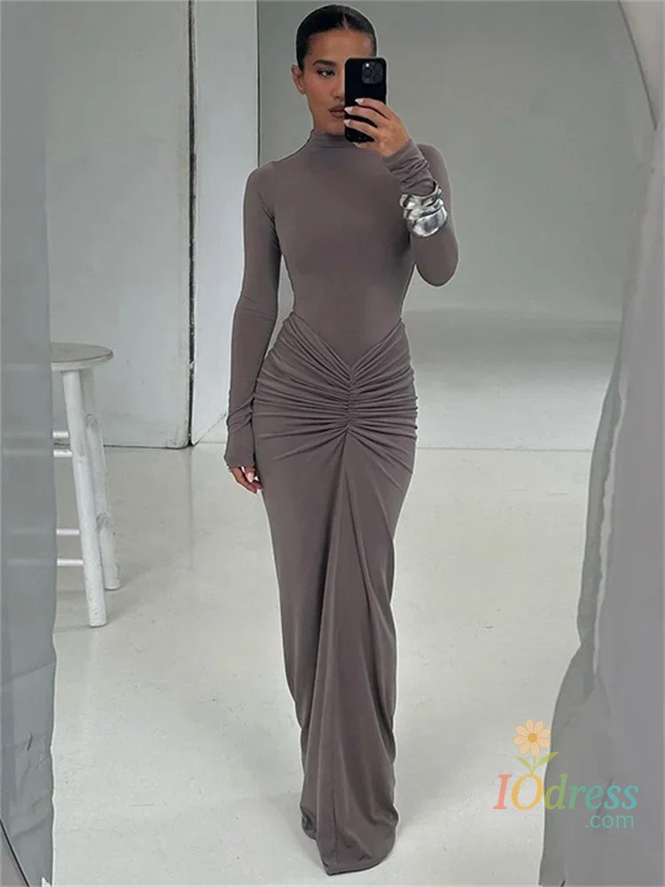 IO Dress Tossy Pleated Fashion Patchwork Long Dress Women's High Waist Long Sleeve Solid Slim Party Dress Summer 2024 Female Maxi Dress