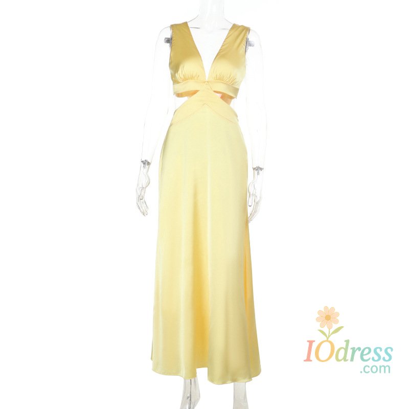 IO Dress Women's Sleeveless Deep V Neck Hollow out Long Dress High Waist Bodycon Slit Design Beach Vacation Solid Color Dress IO Dress