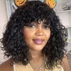 Short Bob Curly Hair Wave Wig With Bangs Black Color