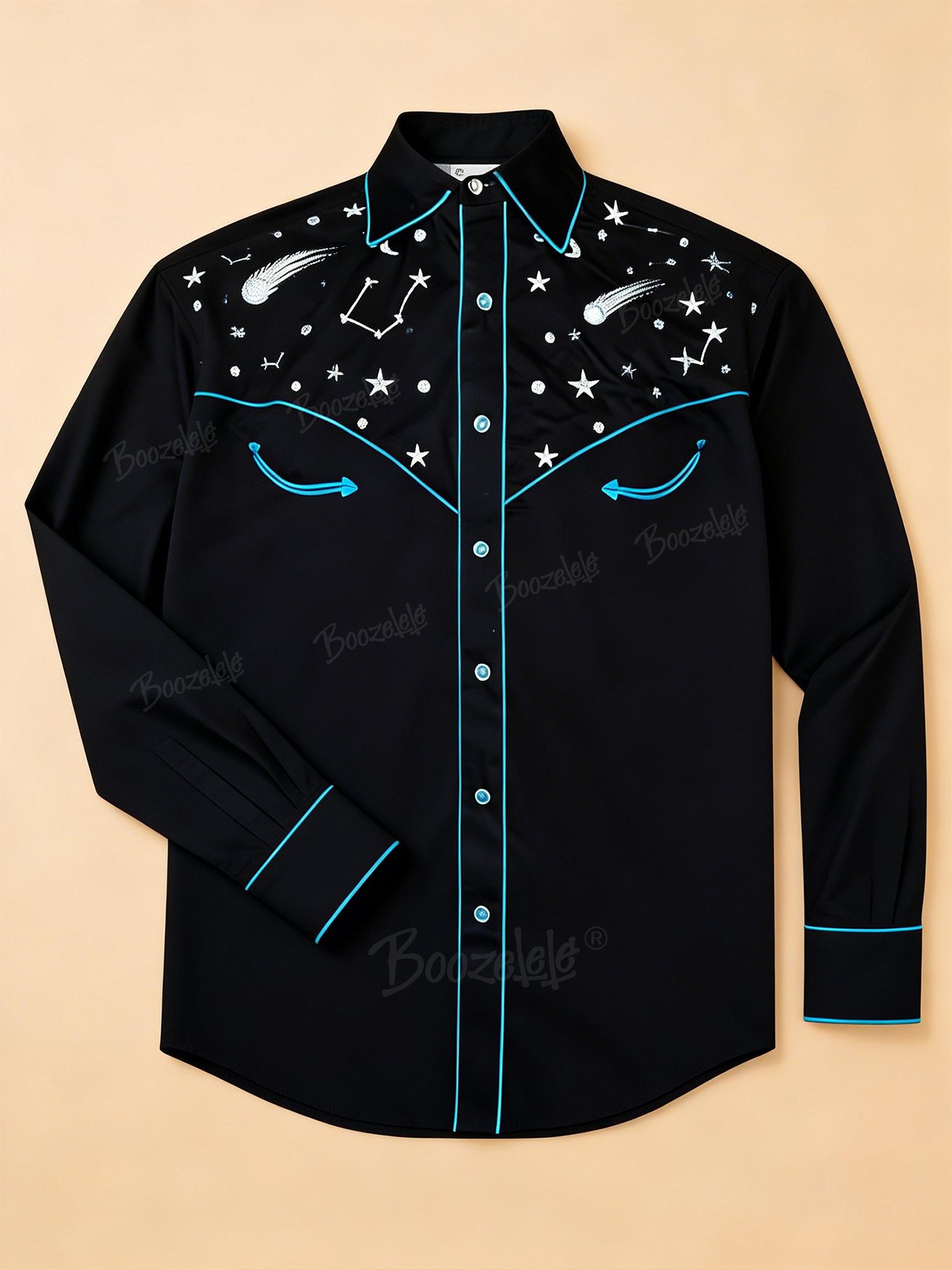 Men'S Retro Western Starry Sky Constellation Print Long-Sleeve Shirt - 100% Cotton