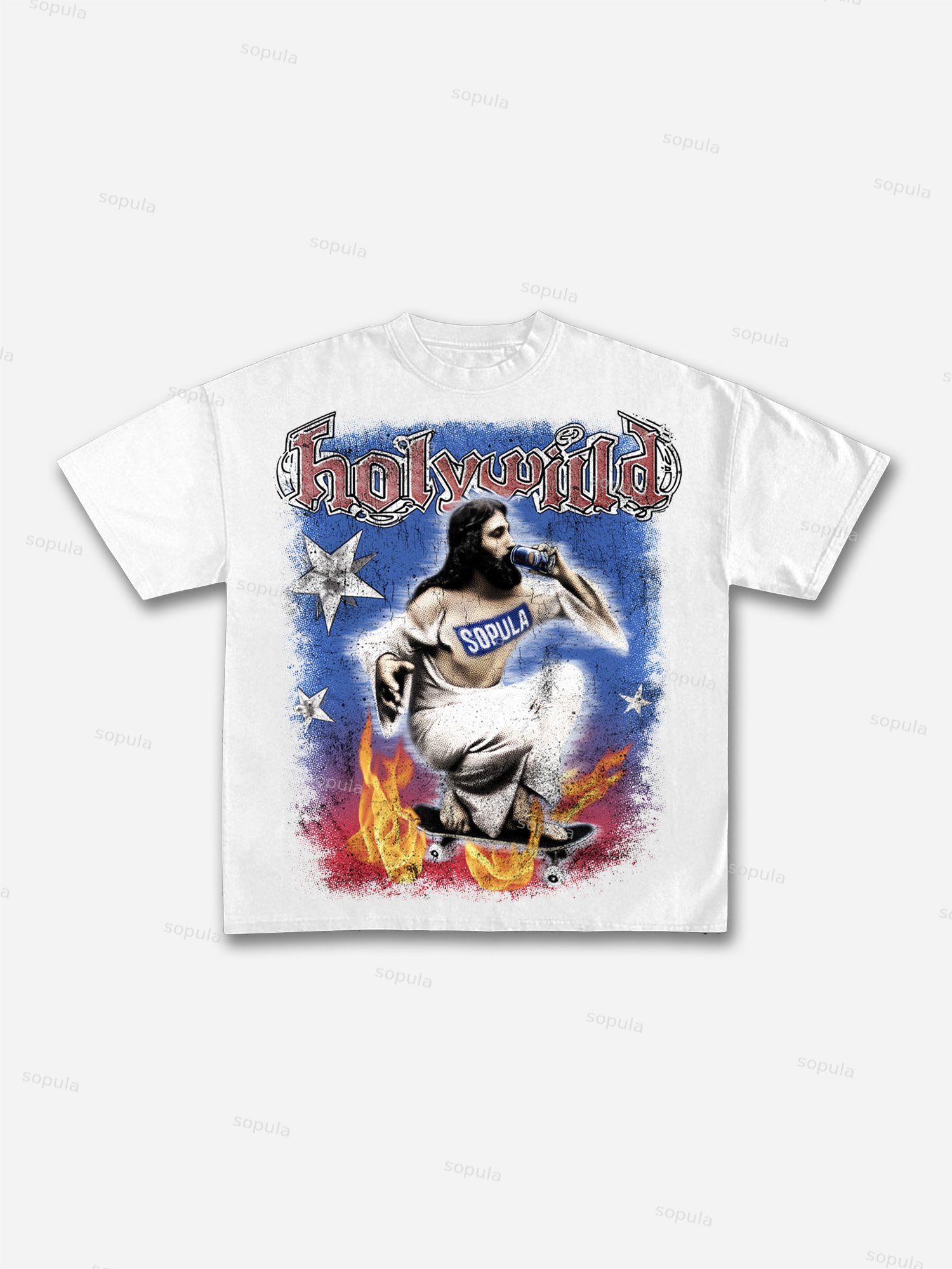 Retro Street Jesus Holy Wild Graphic Cotton T-shirt