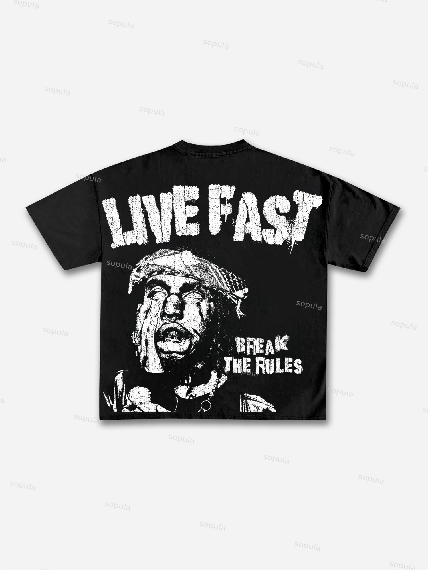Live Fast Crazy Boy Print Cotton T-shirt