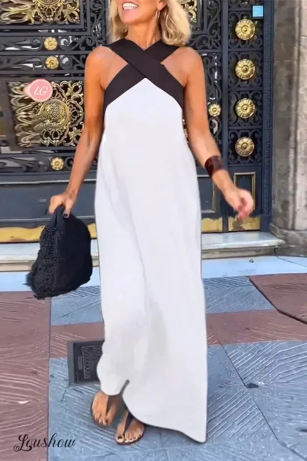 Stylish Crossover Backless Sleeveless Loose Maxi Dress