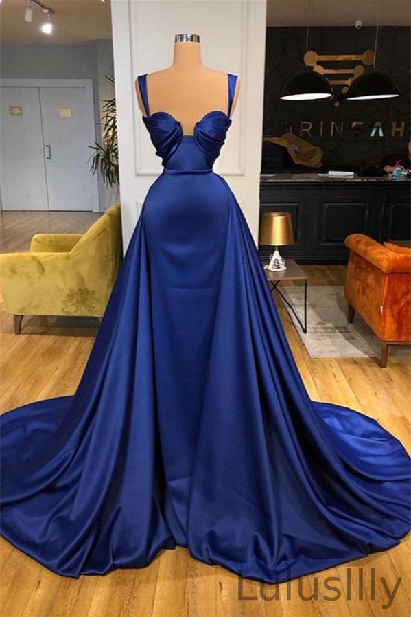 Royal Blue Mermaid Evening Dress With Detachable Train - lulusllly