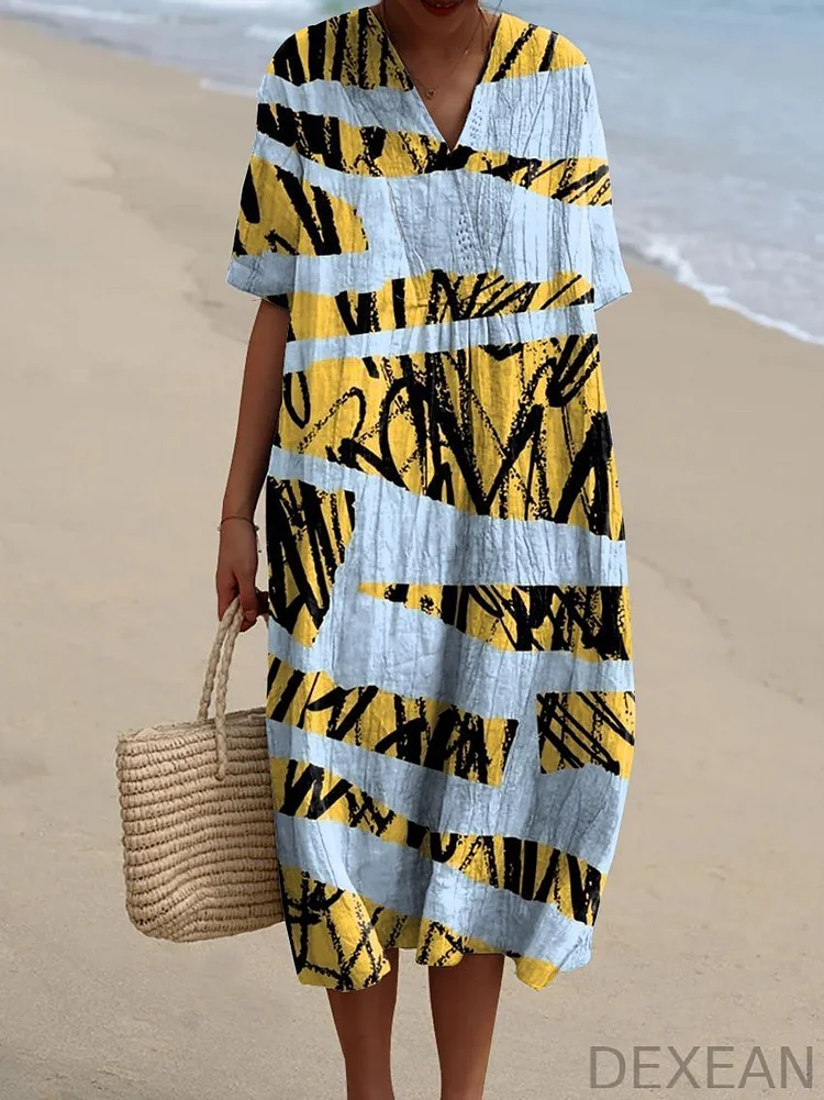 Women's Vintage Abstract Pattern Art Print Flowy Dress