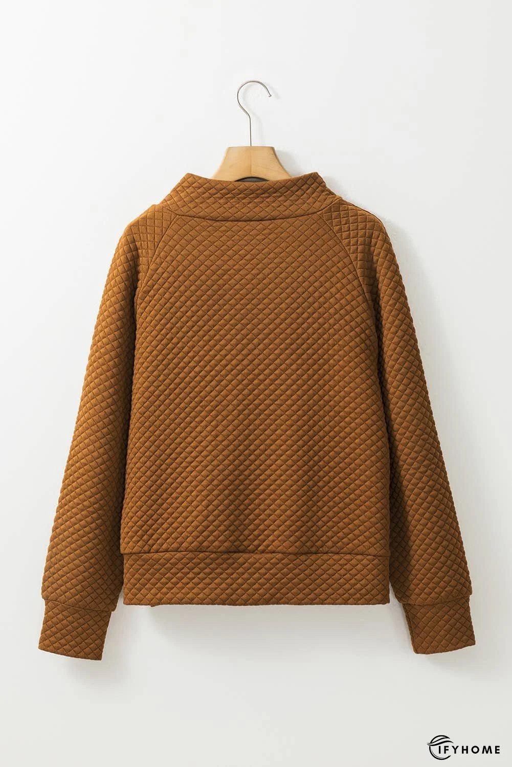 Quilted Buttoned Neckline Stand Neck Pullover Sweatshirt | IFYHOME