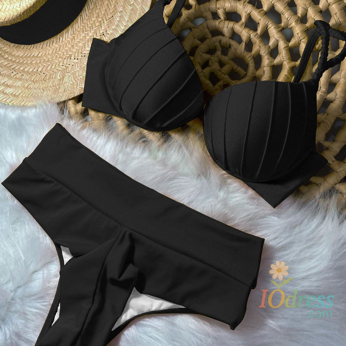 IO Dress 2025 Sexy Swimwear Push Up One Piece Swimsuit Floral Print Swimwear Women Ruffle Solid Swimsuit Deep-V Bathing Suit Beachwear