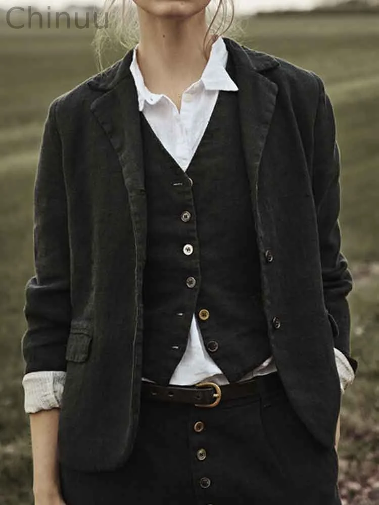 Women's Simple Solid Color Linen Blend Classic Jacket