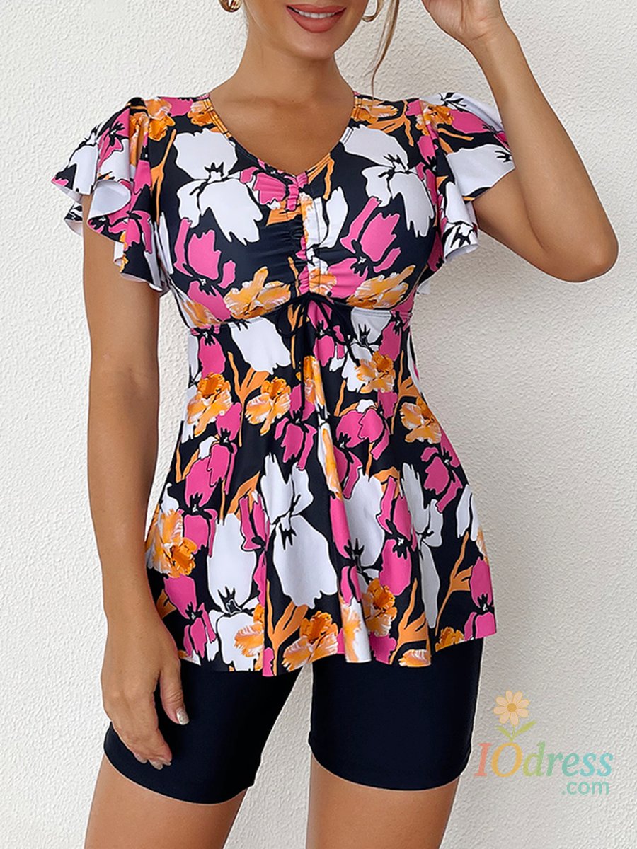 IO Dress 2025 Printed Tankini Set Two Piece Swimsuit Women Tie Front Drawstring Swimwear Female Bathing Swimming Suit Beachwear Summer