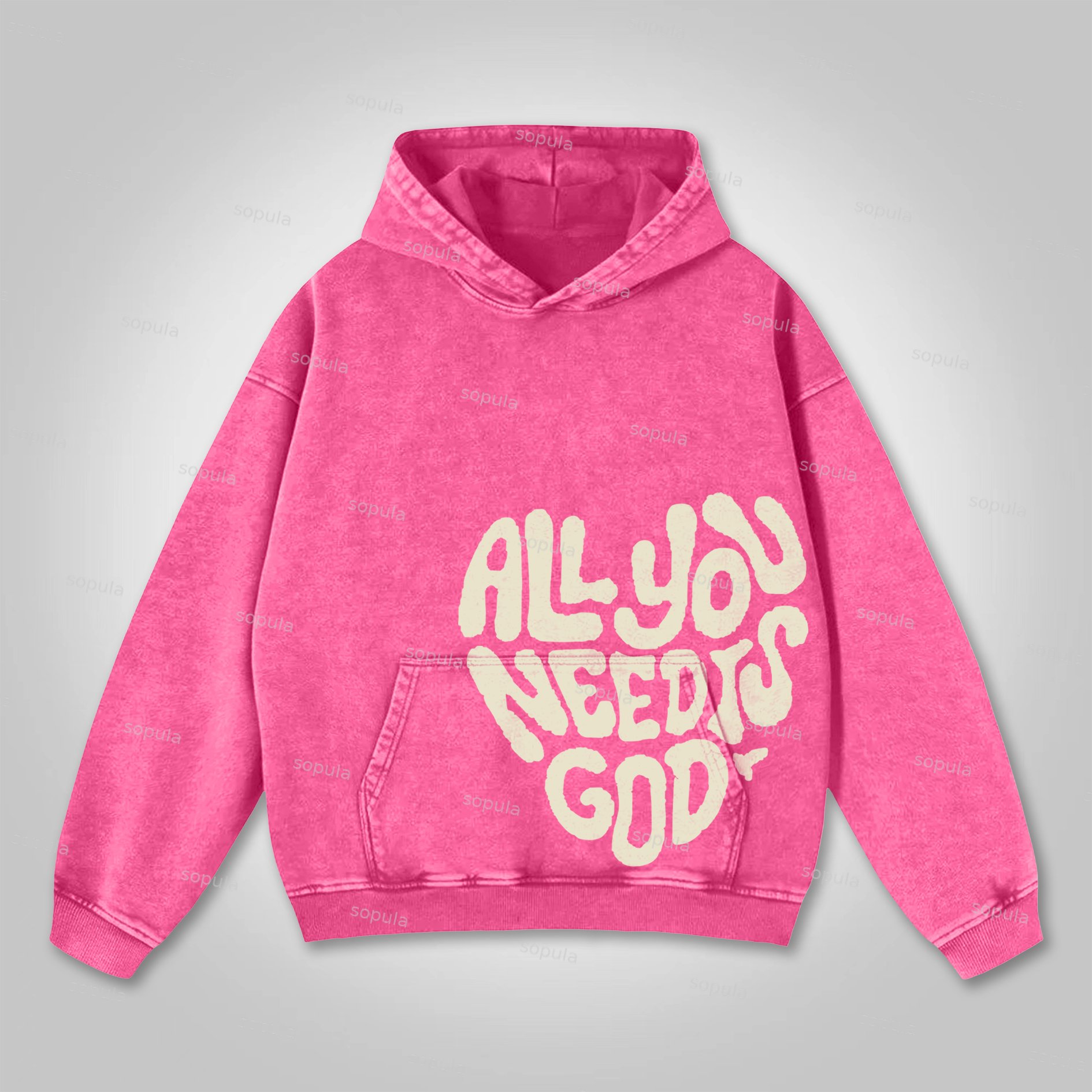 Sopula All You Need Is God Graphic Acid Washed Oversized Hoodie