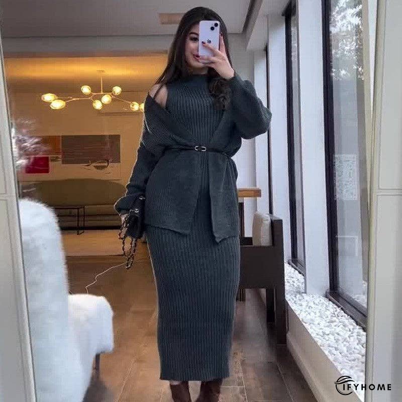Chic Knit Sweater Dress Set For Fashionistas | IFYHOME