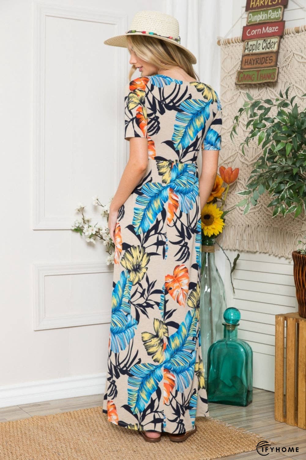 Celeste Full Size Printed Round Neck Short Sleeve Maxi Dress | IFYHOME