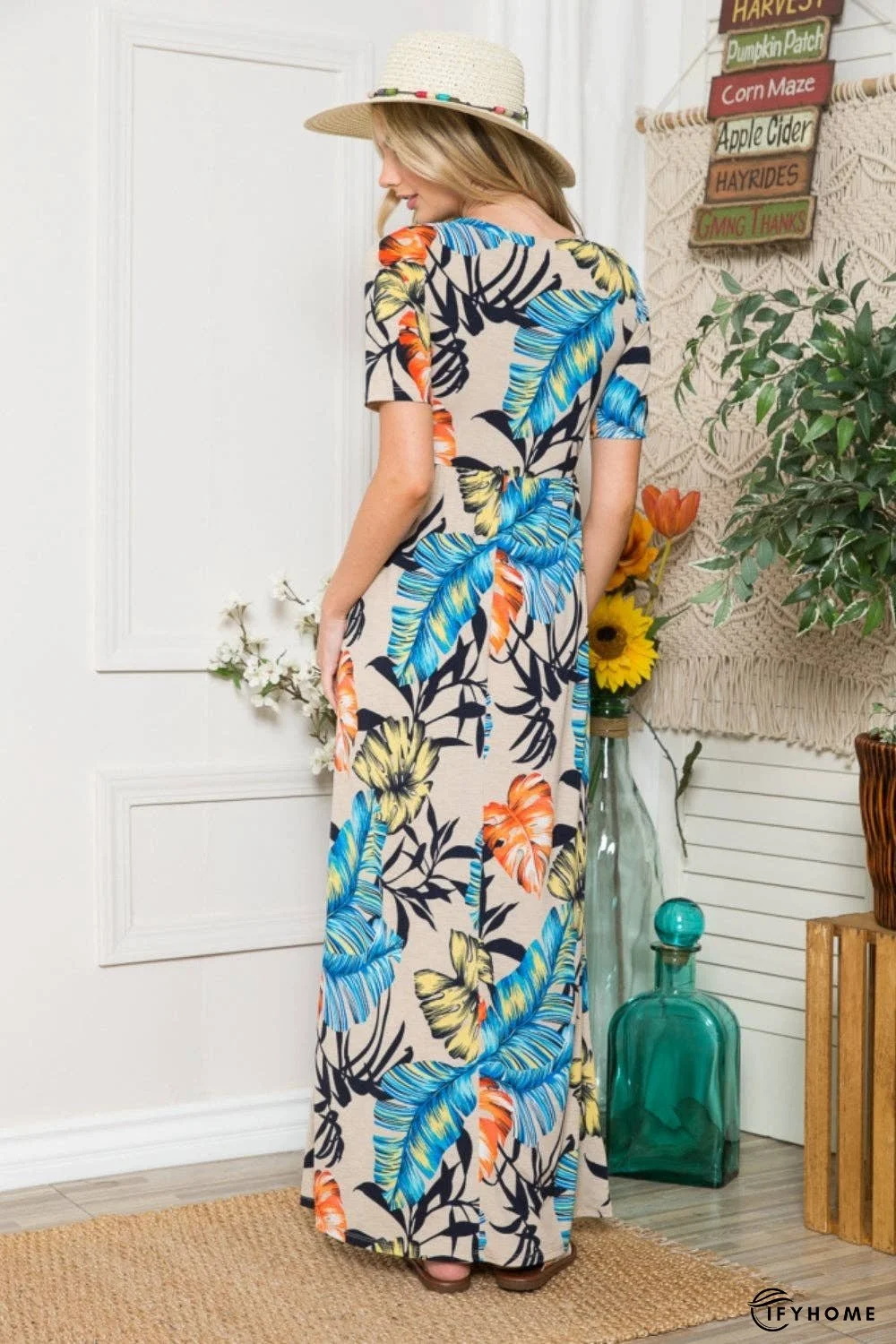Celeste Full Size Printed Round Neck Short Sleeve Maxi Dress | IFYHOME