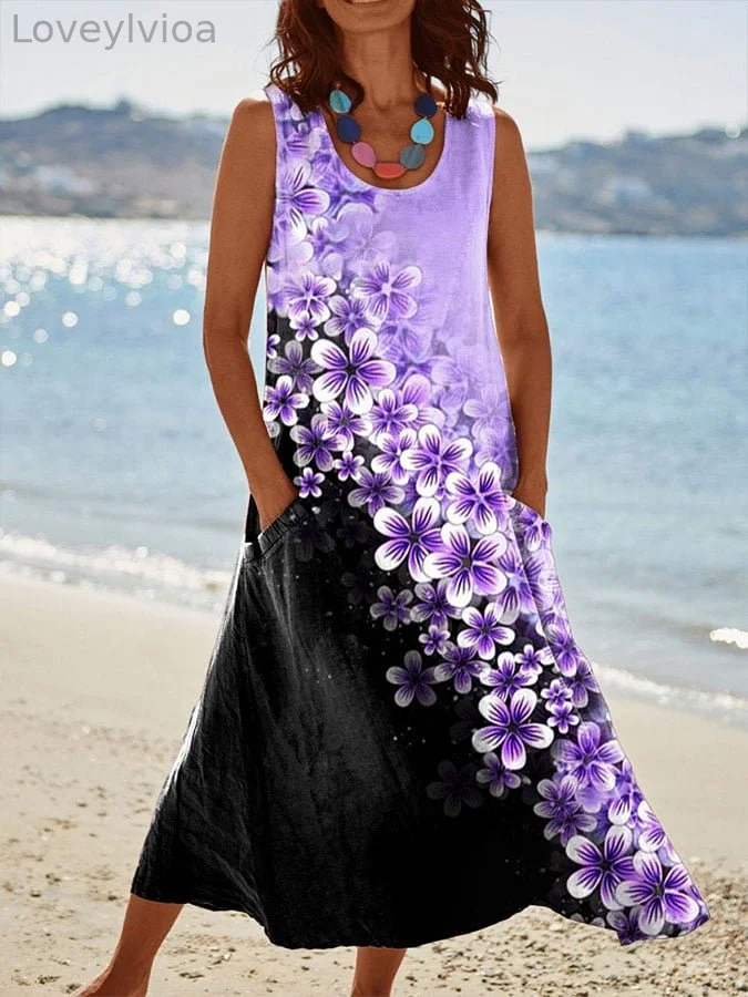 Women's Purple Floral Print Casual Dress