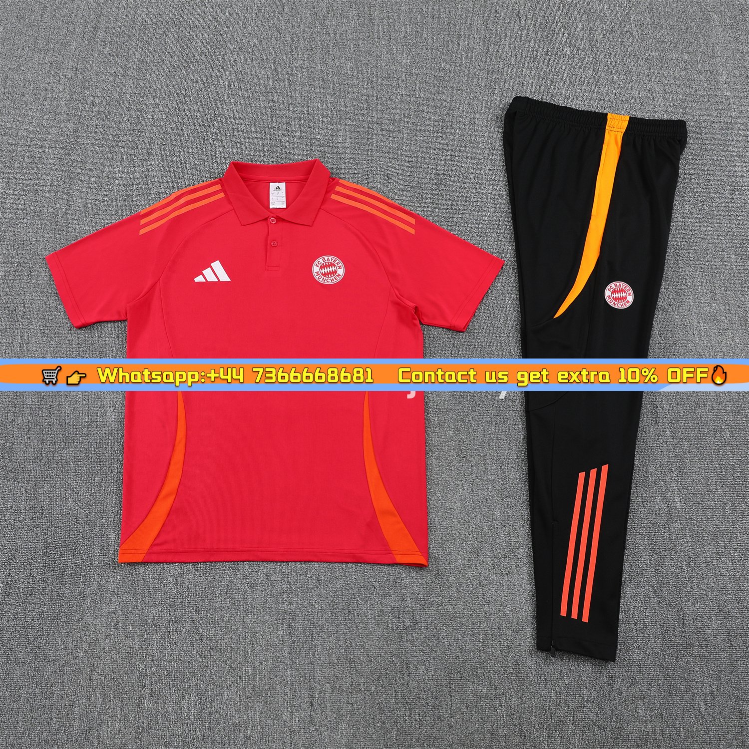 Bayern Munich 25-26 POLO Short-Sleeve Training Set - Red Top and Black Pants