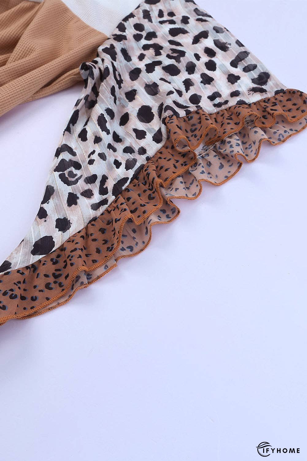 Plus Size Printed Color Block Ruffled Blouse | IFYHOME