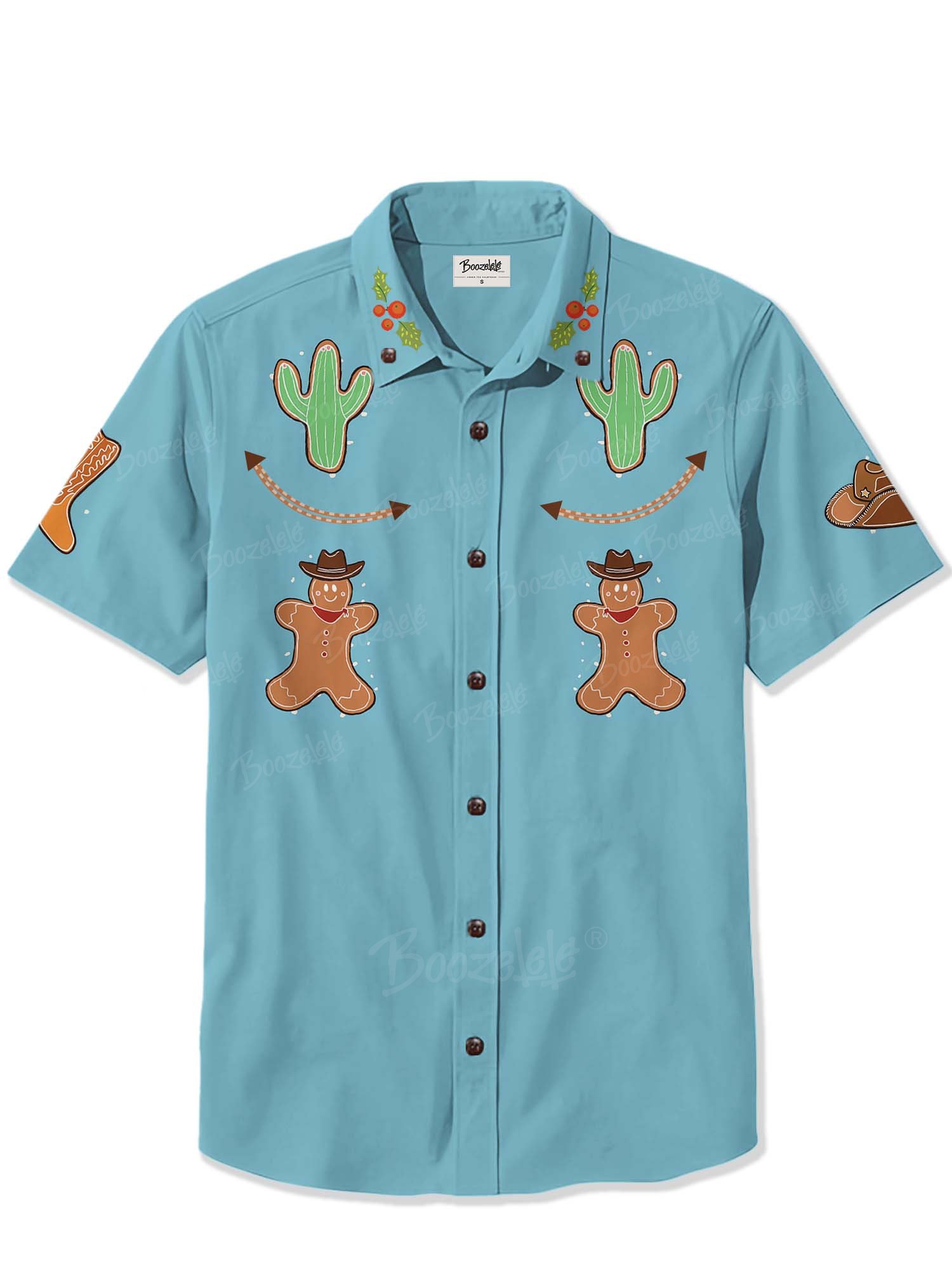 Christmas Cactus And Gingerbread Man - 100% Cotton Shirt