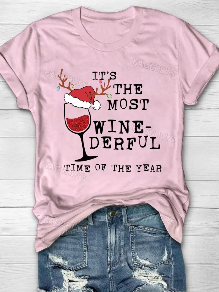 Eagerlys Funny It‘s The Most Wine-Derful Time Of The Year Christmas Casual T-shirt Eagerlys