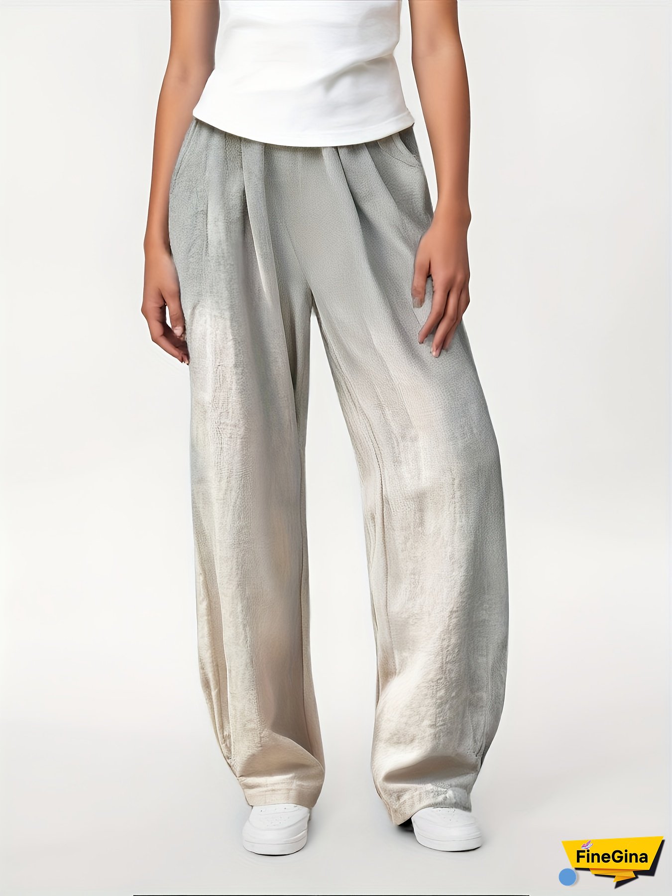 2PCS Ladies Casual Wide Leg Pants Lantern Side Pockets Vintage Lightweight Versatile Linen