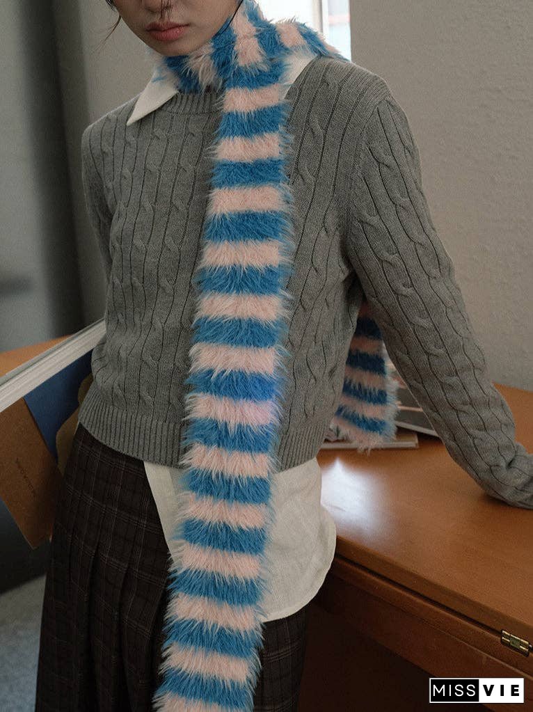 Ladies Soft Faux Mink Feel Stripe Scarf YW039
