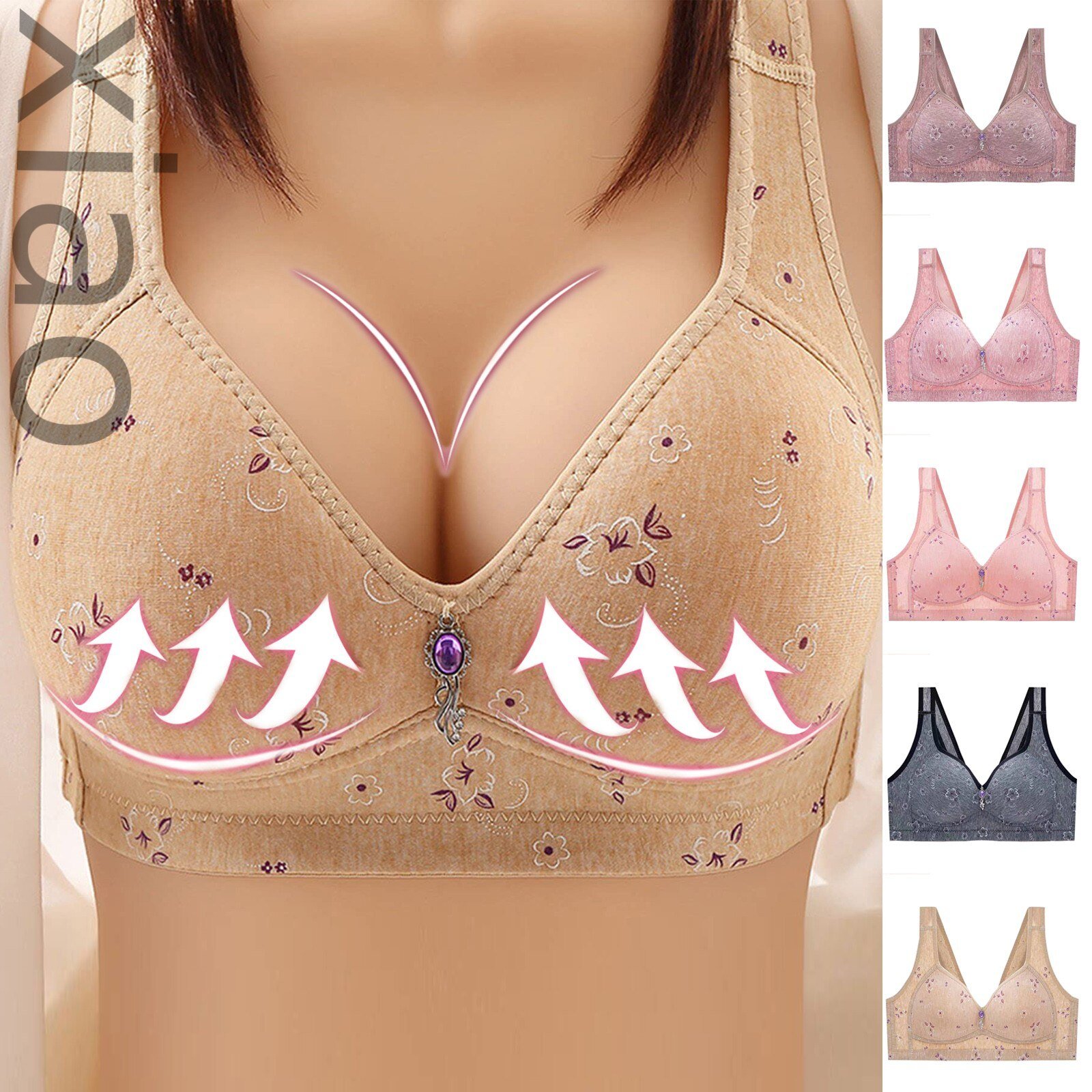 Bras-High Quality Plus Size Bra For women Push Up Bra Stripe pattern Wireless Bralette Breathable Bra Female Underwear lingerie-Bras