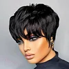 Glueless Black Short Straight Bob Pixe Cut Hair