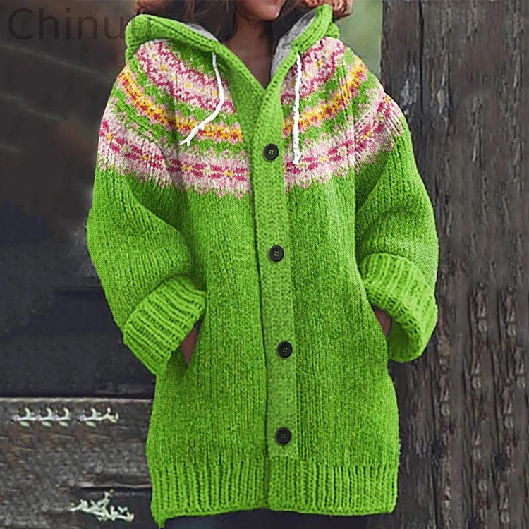 Vintage Icelandic Floral Knitted Graphic Warm Cardigan Sweater