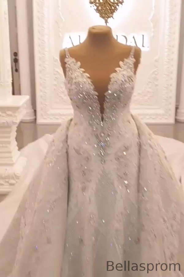Bellasprom Classy Sweetheart Spaghetti-Straps Backless Wedding Gown With Lace Appliques Bellasprom