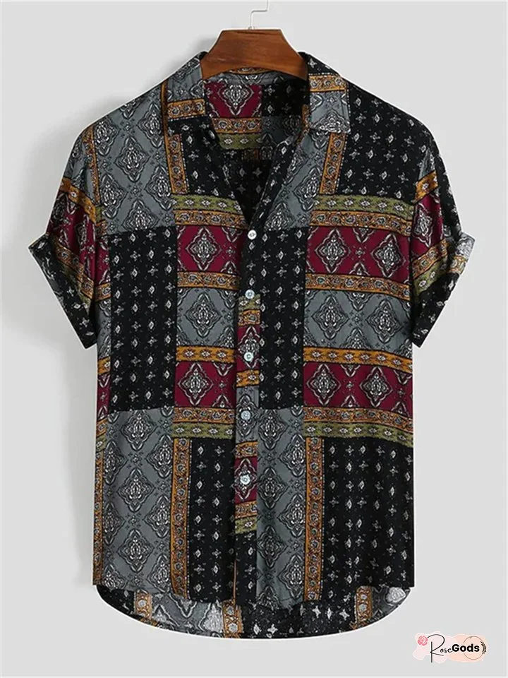 Men's Shirt Graphic Shirt Graphic Collar Button Down Collar Green Blue Red Black Other Prints Daily Holiday Short Sleeve Print Clothing Apparel Basic Designer Personalized Casual Daily / Machine wash