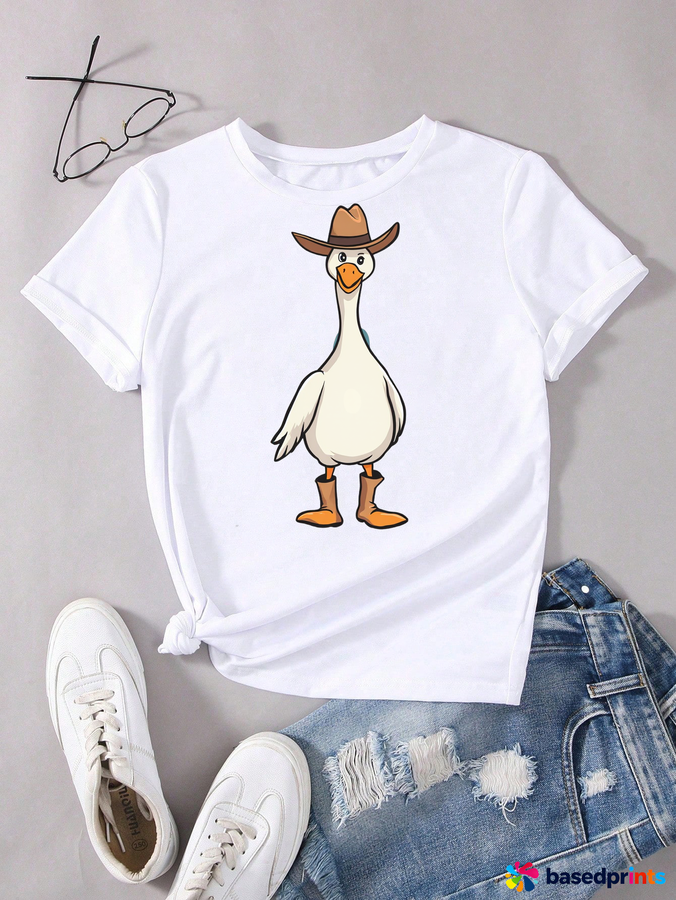 Cowboy Duck Graphic Tee Shirt Women Casual Short Sleeve T Shirt Tops