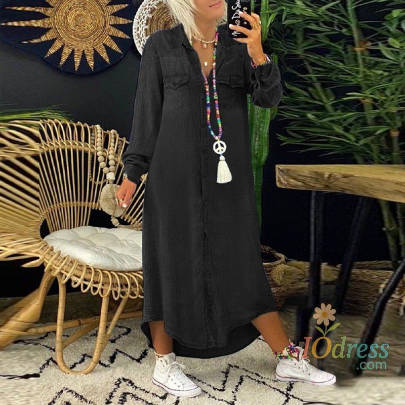 IO Dress Fashion Casual Dress New Women Autumn Elegant Button Long Sleeve Loose Turn-down Collar Solid Office Party Dresses Robe Femme