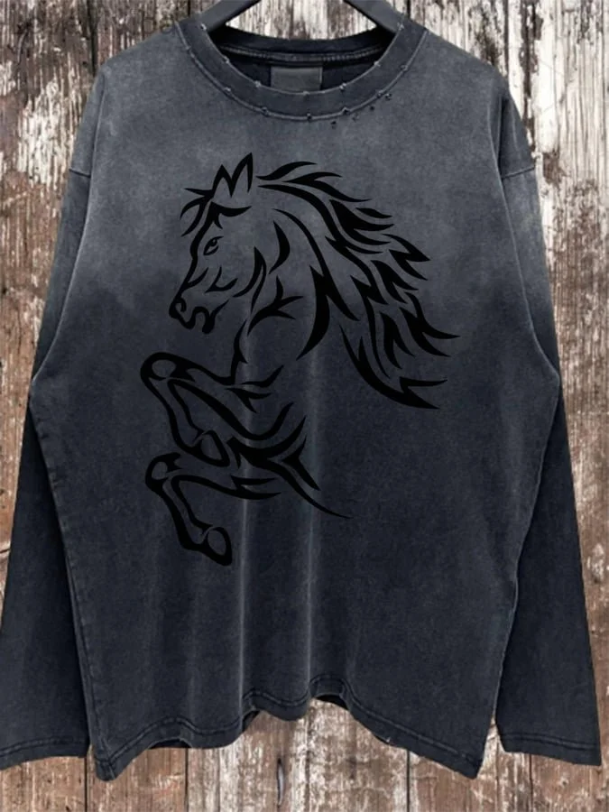 Western Style Vintage Sweatshirt With Old Holes