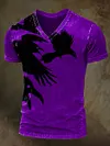 Halloween Raven Print Casual V-Neck Short Sleeve T-Shirt