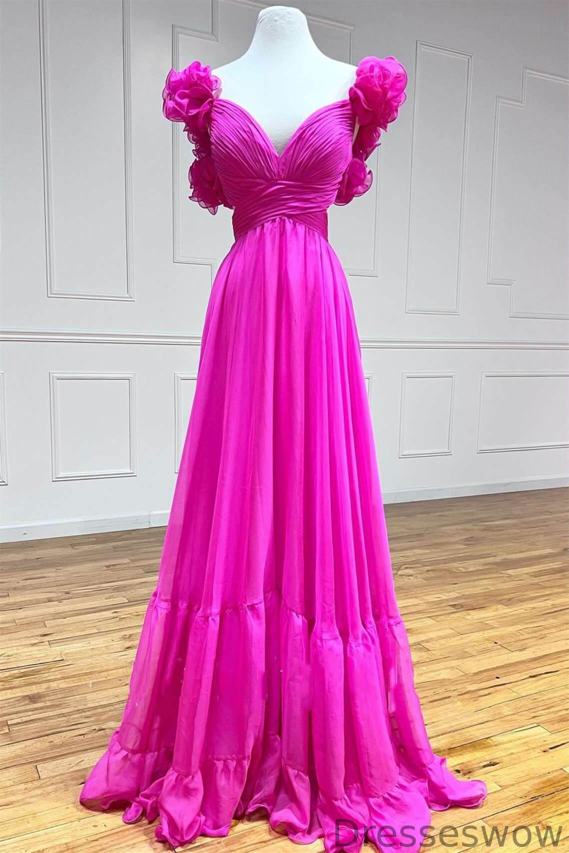 Dresseswow Fuchsia Sweetheart Bubble Sleeves Mermaid Formal Dresses Online