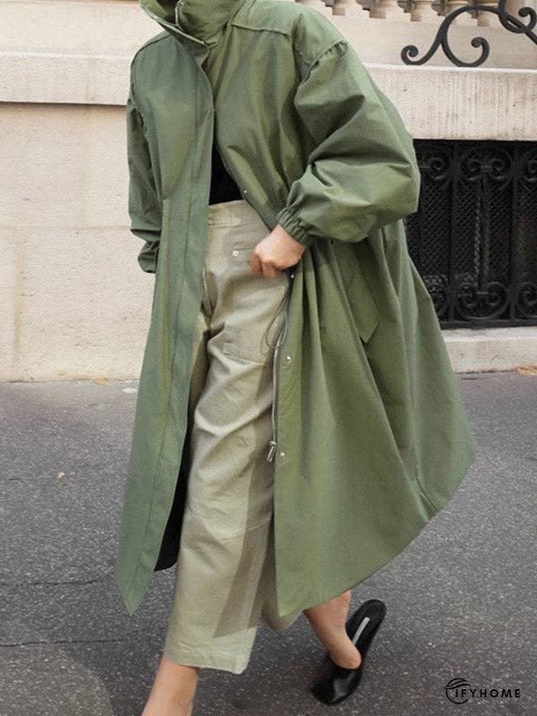 Solid Color Loose Elastic Waist Long Outwear | IFYHOME