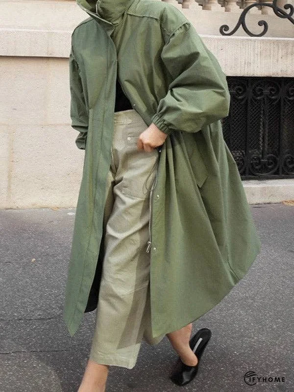 Solid Color Loose Elastic Waist Long Outwear | IFYHOME