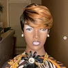 Short Wig Brown Mixed Gold Pixie Cut Wig