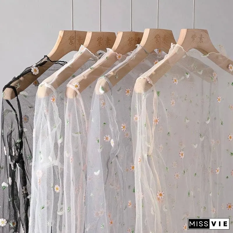 Mesh flower pattern long sleeve top
