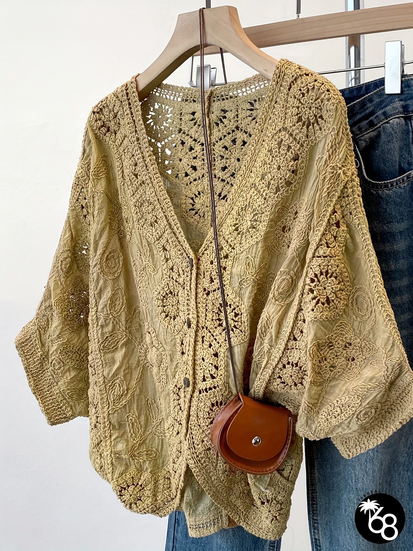 Womens Lightweight Lace Blouse Boho Chic V-Neck Top with Romantic Embroidery Design Long | 168DEAL