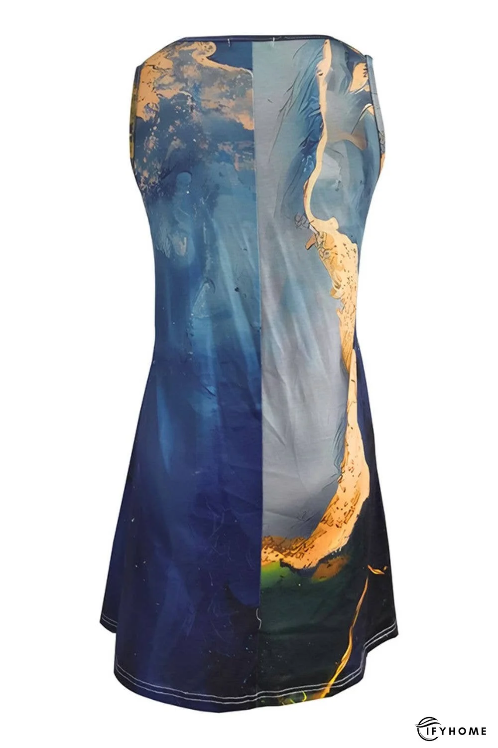 Abstract Print Round Neck Sleeveless Dress with Pockets | IFYHOME