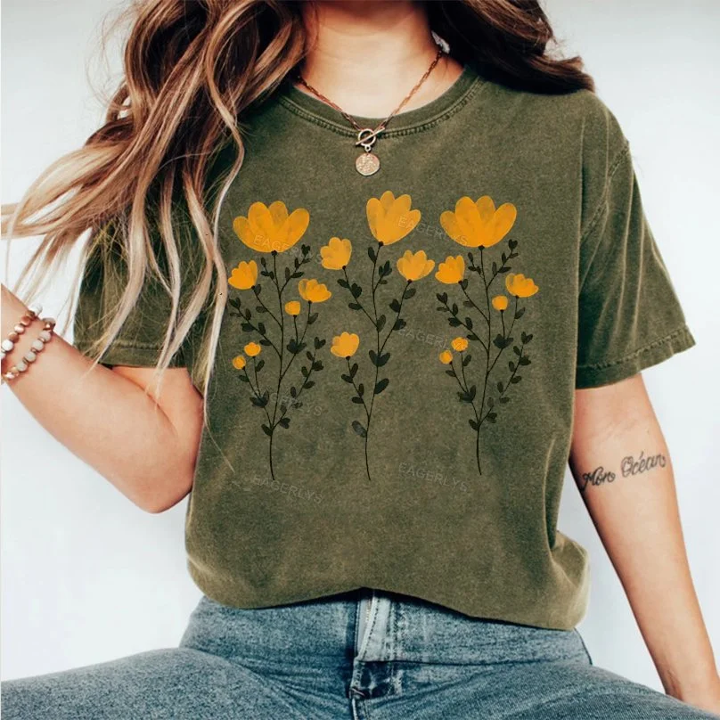 Eagerlys Yellow Flowers and Stems T-shirt Eagerlys