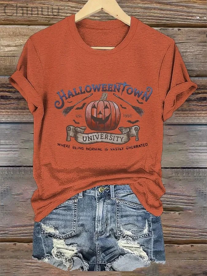 Women's Halloweentown University Est 1998  Print Crew Neck T-Shirt 