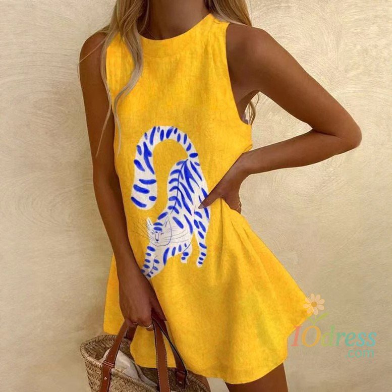IO Dress Women Sleeveless Dress Cute Sardines Fish Graphic Print Summer New Short Dress Beach Vacation Party Girl Skirts Dress IO Dress