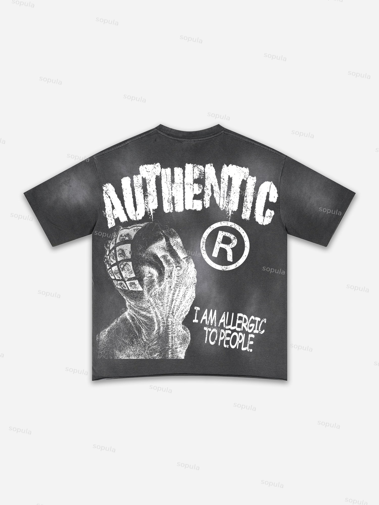 I Am Allergic To People Graphic Print Washed T-shirt