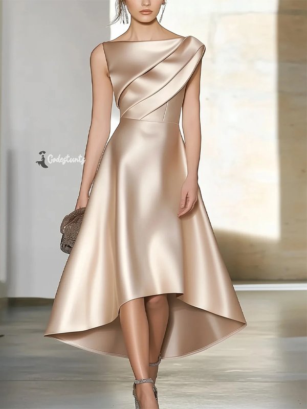 Champagne Irregular Hem Midi Dress