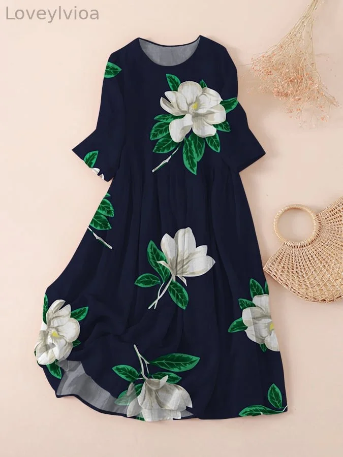 Women's Vintage Floral Print Casual Loose Dress