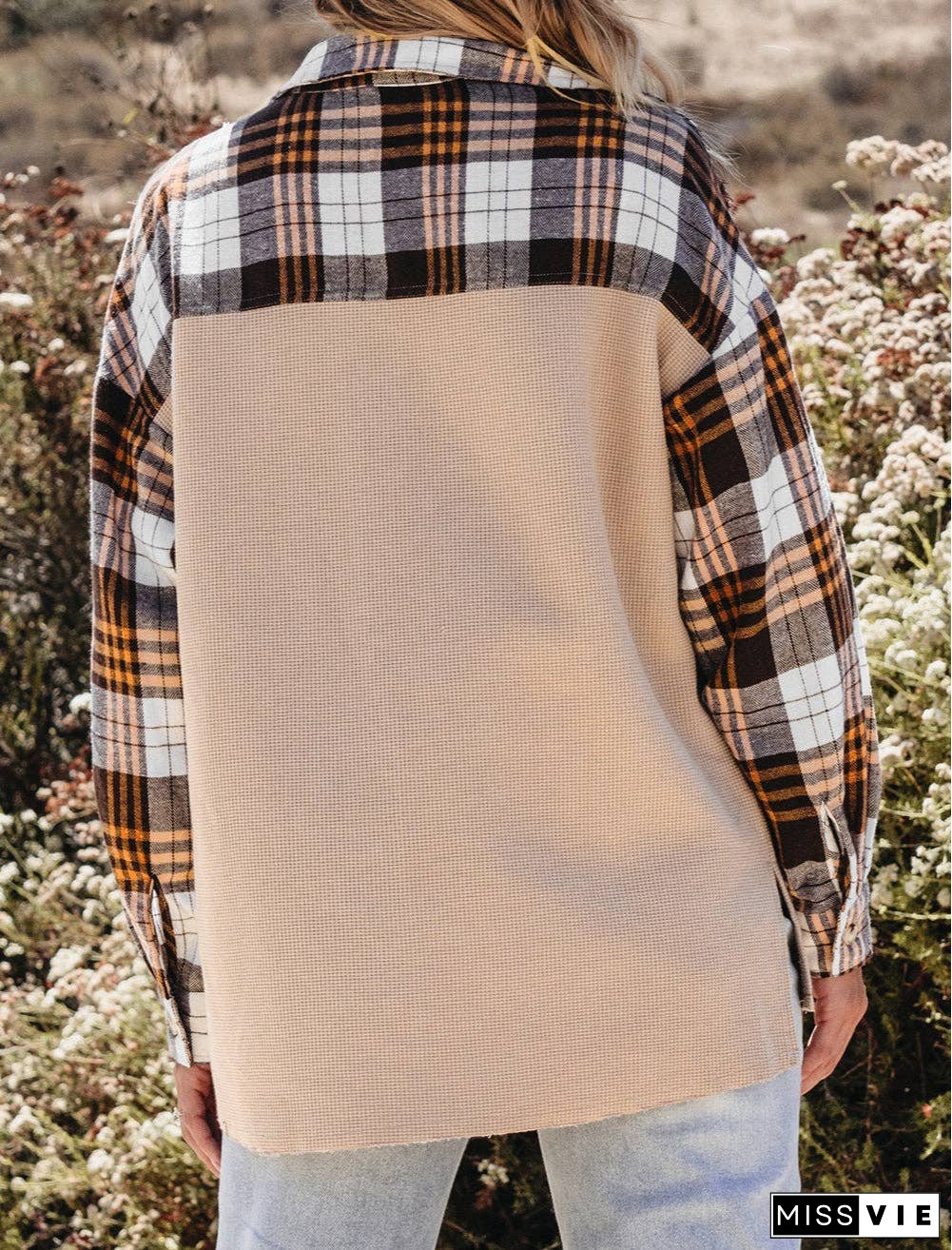 Thermal Knit Plaid Patchwork Shacket