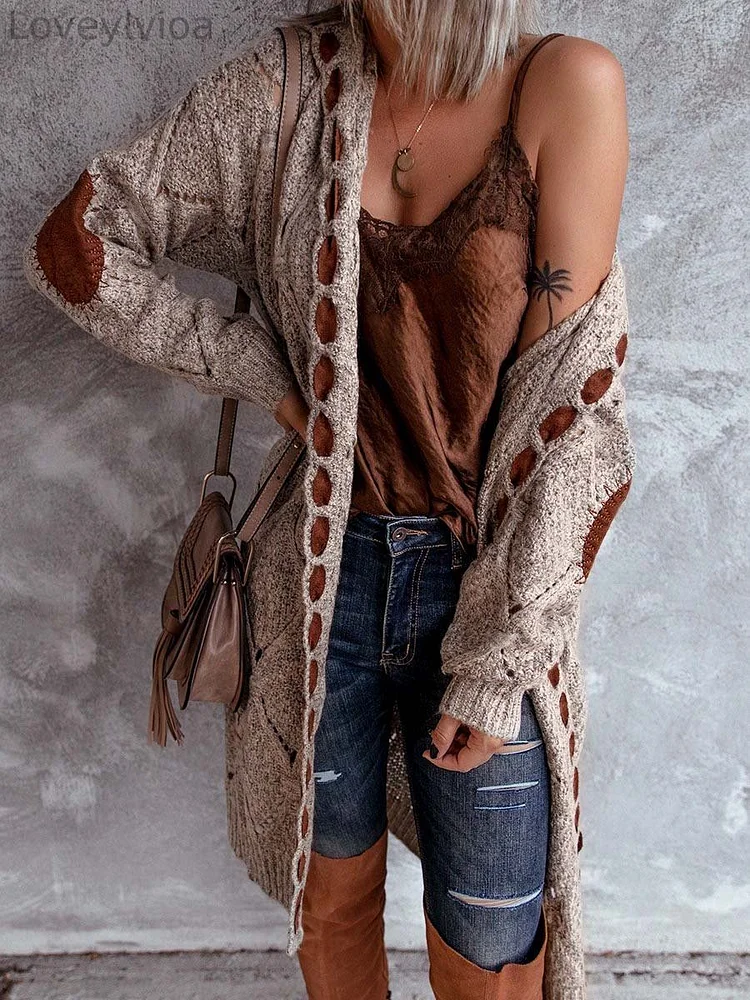 Women'S Caramel Brown Stitching Cardigan