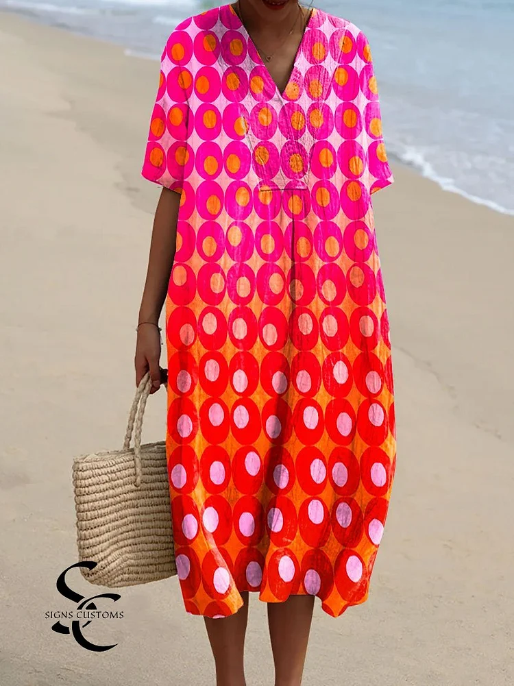 Women's Bright Color Block Stripe Abstract Art Print Flowy Dress