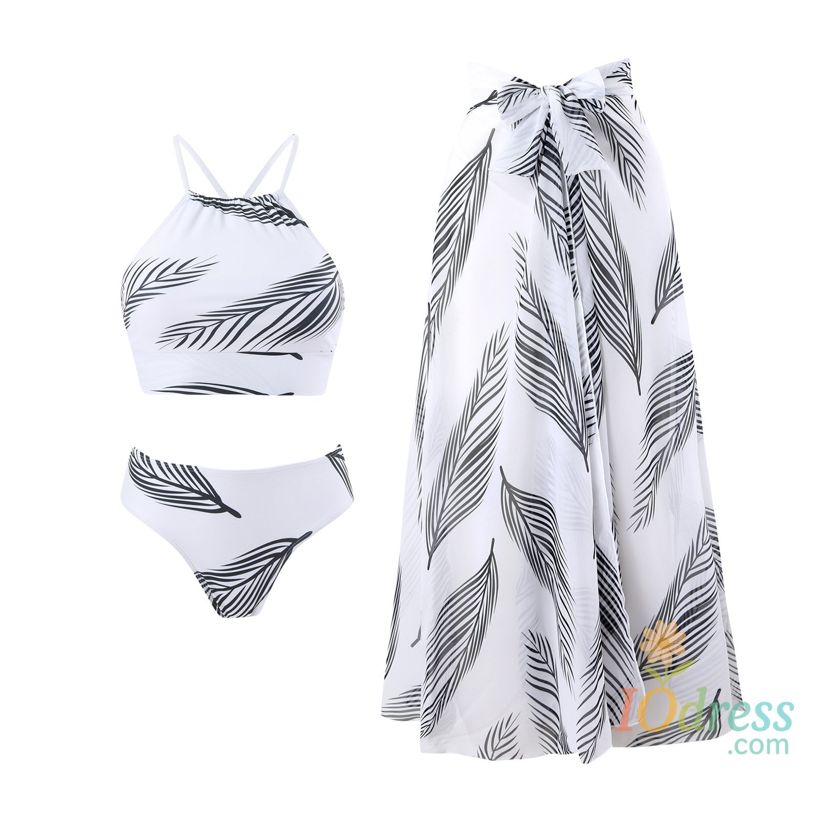 IO Dress Summer Three-piece Sexy Bikini Women Gathered Swimsuit Sling Leaf Print Swimwear Tight Beachwear High Waist Pool Bikini Set 2025